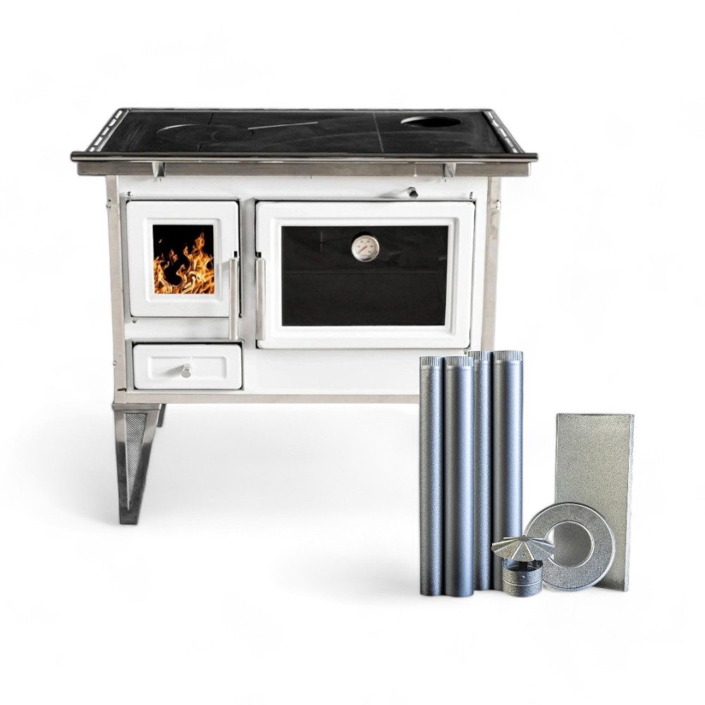 Cocina Leña Alcázar 72X56 L70 Con Kit Caño 5" Blanco