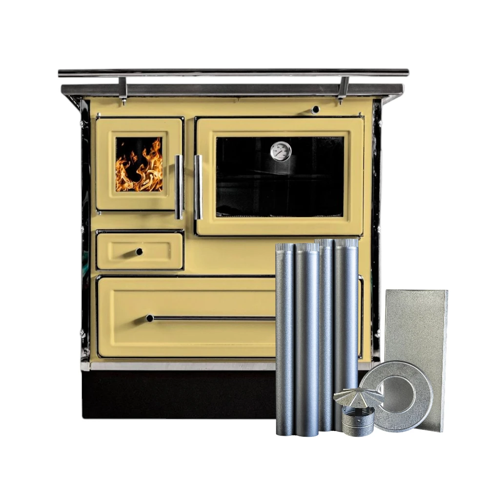 Cocina Leña Alcázar 92X62 Mueble Mz Con Kit 6" Amarillo