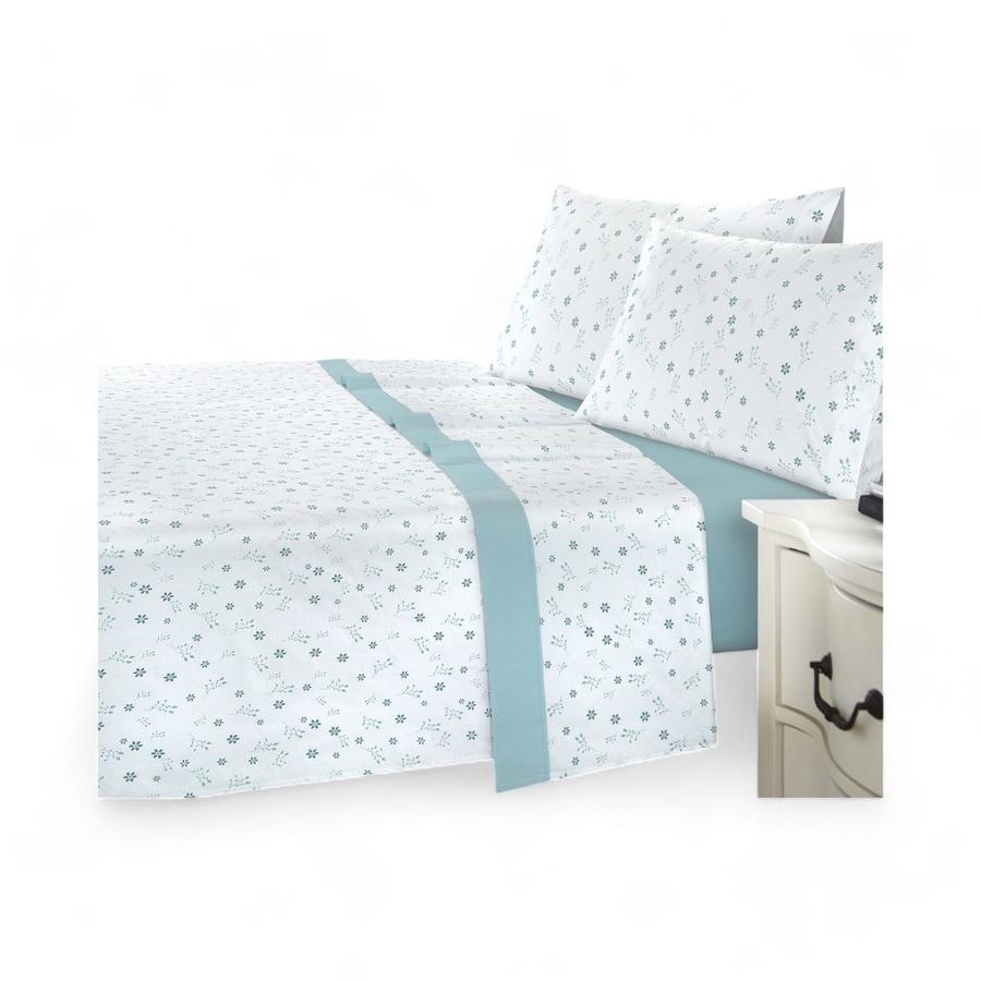 Juego Sábanas Andes Flor 103 180 Hilos 1.5 Plazas Turquesa