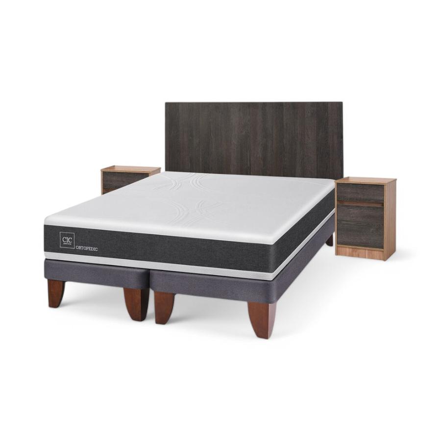Cama CIC Ortopedic 2 Plazas Base Dividida+Set Espresso Gris