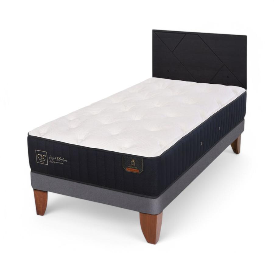 Cama CIC Premium 1.5 Plazas + Respaldo Villarica Negro
