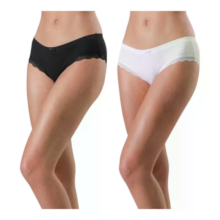 Pack 2x Pantaleta Flores Bonded Negro/Blanco