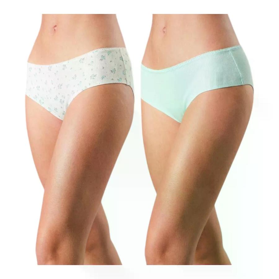 Pack 2X Pantaleta Flores Bonded Print Blanco/Verde Agua