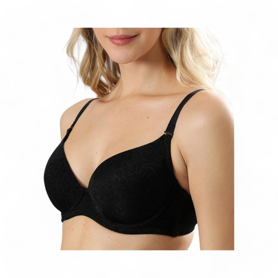 Sostén Mujer Flores 4181 Sin Push Up Jacquard Copa C Negro