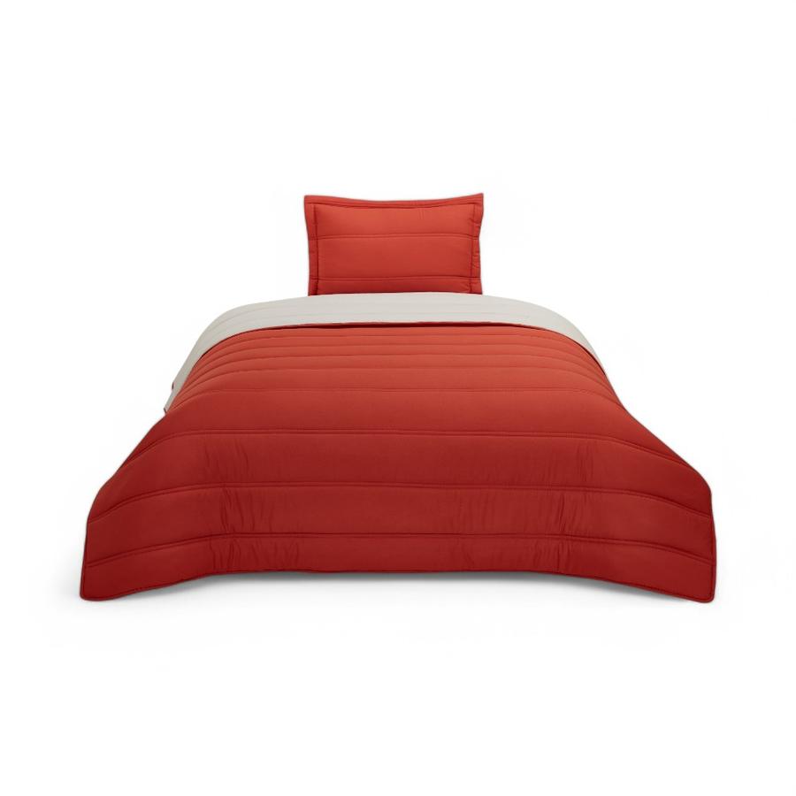 Plumón Cama Reversible 1.5 Plazas Rojo Carmín/Beige