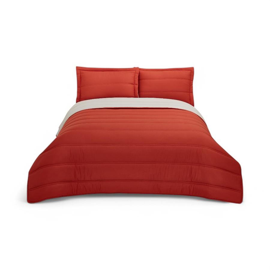 Plumón Cama Reversible 2.5 Plazas Rojo Carmín/Beige