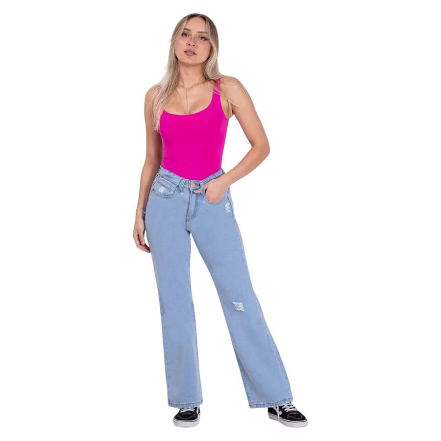 Jeans Wide Leg Mujer Mohicano 3791-00 Push Up Celeste