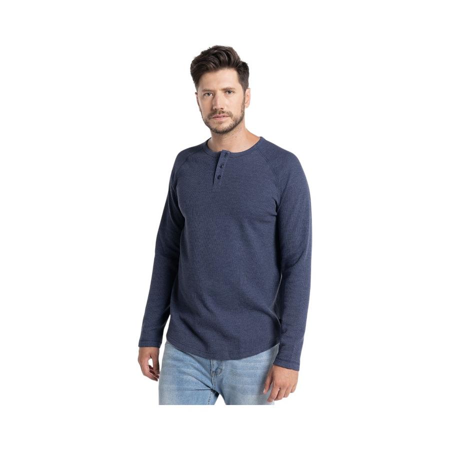Polera Hombre Potros Waffle Burgos Manga Larga Azul Marino