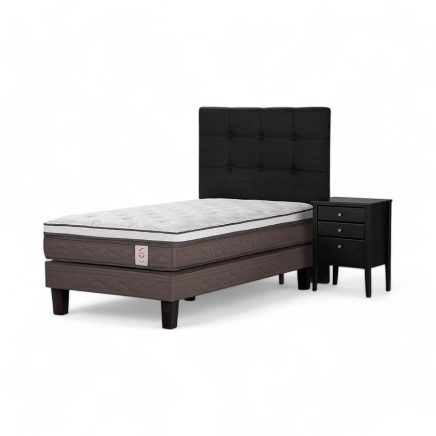 Cama Rosen NewStyle 6 1.5 Plazas + Muebles Issey Negro