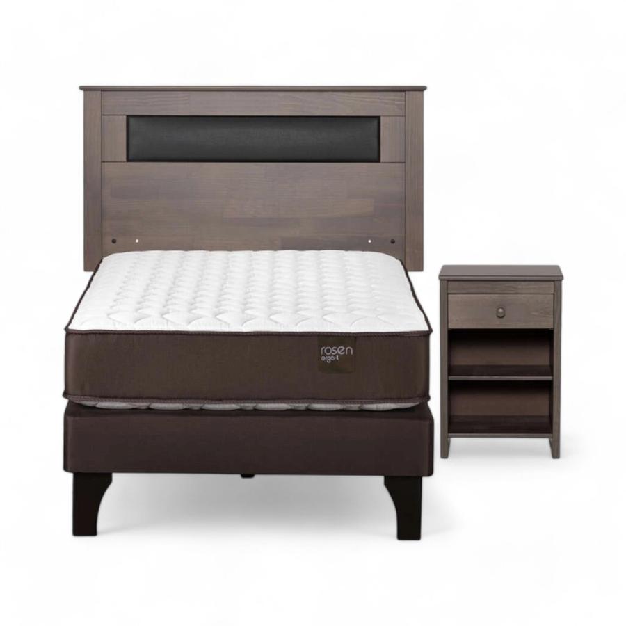 Cama Rosen Ergo T 1.5 Plazas + Muebles Ferrara Gris
