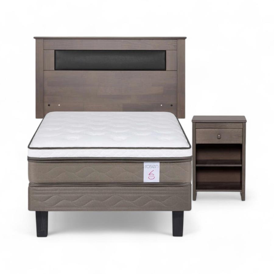 Cama Rosen NewStyle 6 1.5 Plazas + Muebles Ferrara Gris