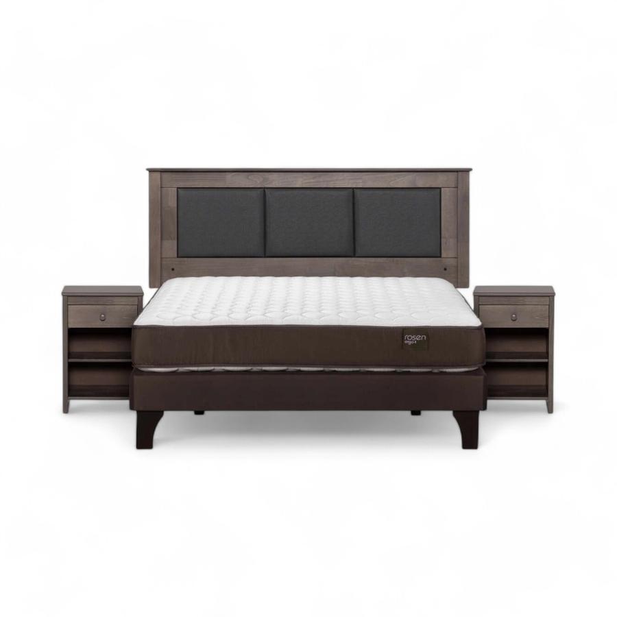 Cama Rosen Ergo T 2 Plazas Completa + Muebles Rachel Gris