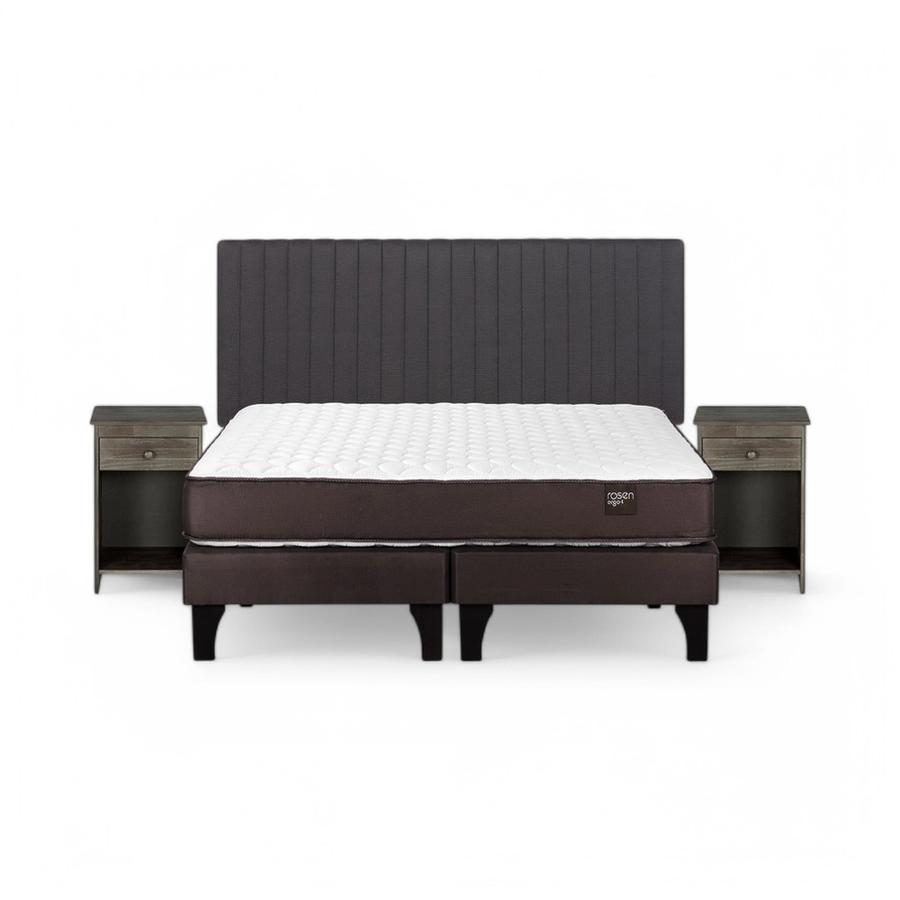 Cama Rosen Ergo T 2 Plazas Dividida + Muebles Lucio Gris
