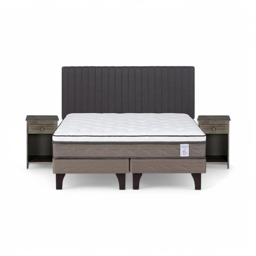 Cama Rosen NewStyle 6 2 Plazas + Muebles Lucio Gris