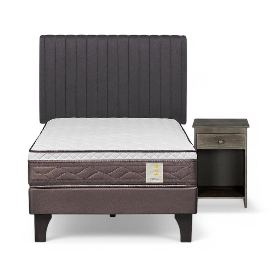 Cama Rosen NewStyle 4 Plus 1.5 Plazas + Muebles Lucio Gris