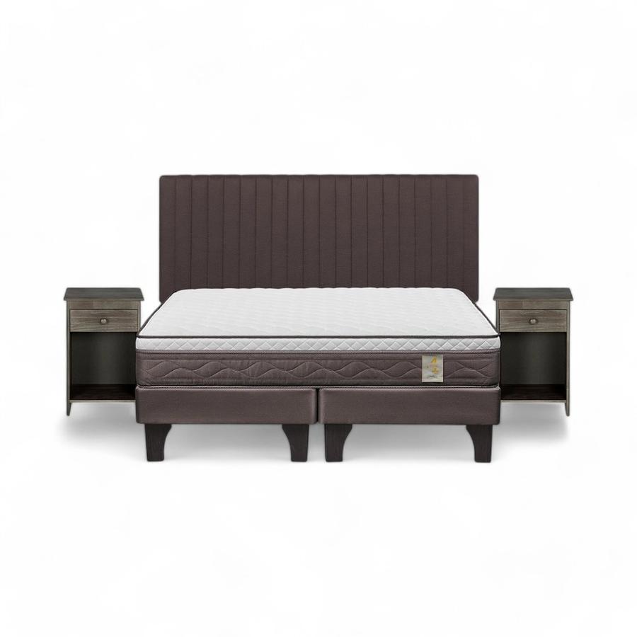 Cama Rosen NewStyle 4 Plus 2 Plazas + Muebles Lucio Gris