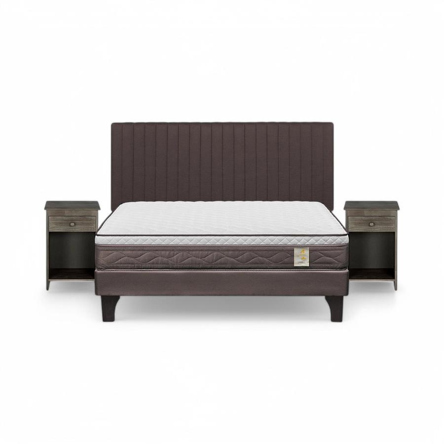 Cama Rosen NewStyle 4 Plus 2 Plazas + Muebles Lucio Café