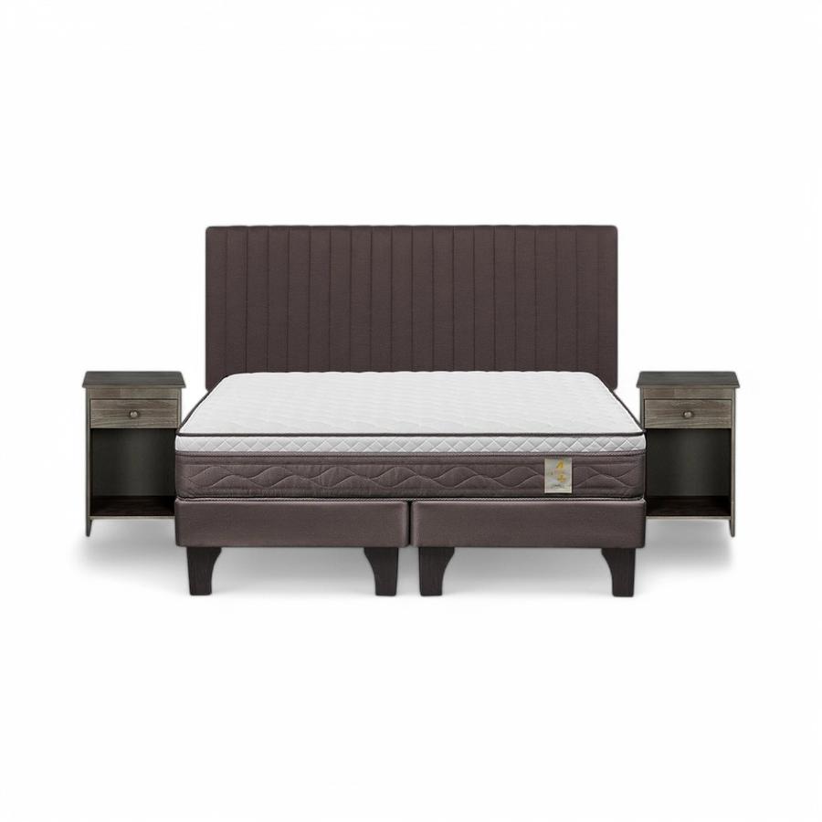 Cama Rosen NewStyle 4 Plus 2 Plazas + Muebles Lucio Café