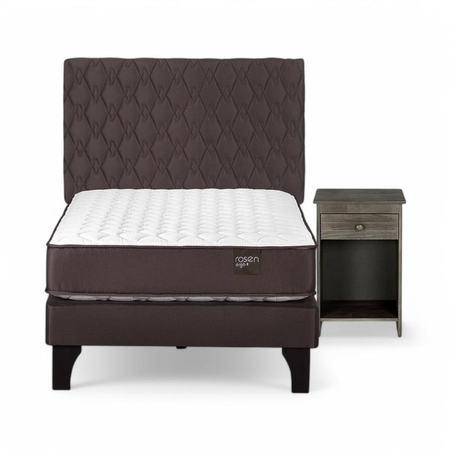 Cama Rosen Ergo T 1.5 Plazas + Muebles Ivar Café