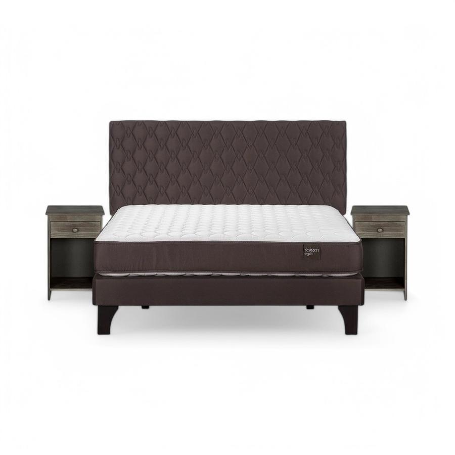 Cama Rosen Ergo T 2 Plazas Completa + Muebles Ivar Café