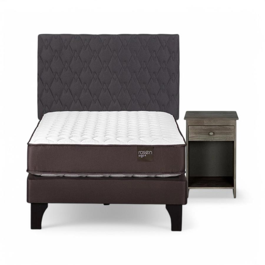 Cama Rosen Ergo T 1.5 Plazas + Muebles Ivar Gris