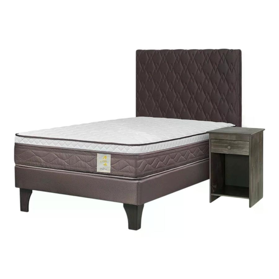 Cama Rosen 4 Plus 1,5 Plazas + Respaldo y Velador