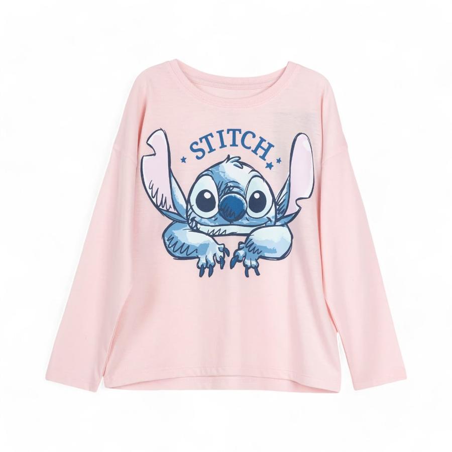 Polera Niñas TBC Lilo & Stitch Manga Larga Rosado