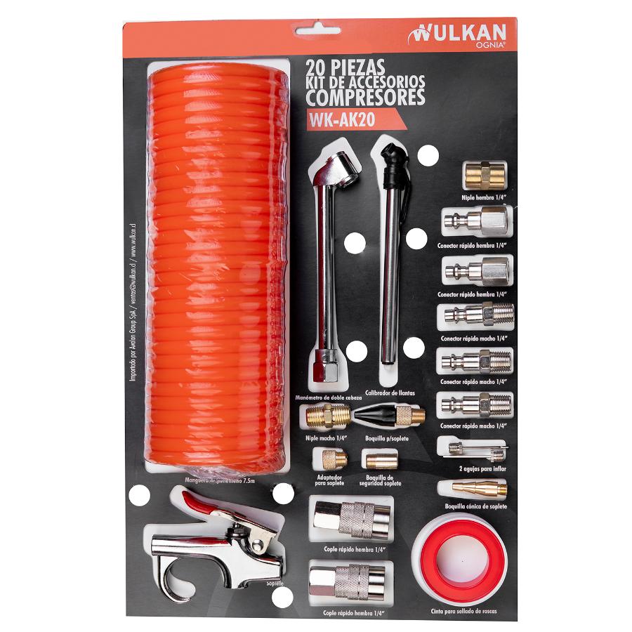 Kit De Accesorios Wulkan 20 Piezas, Para Compresores